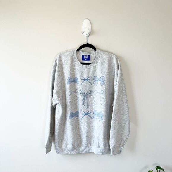 SUPER MRKT. Sweaters - Super Mrkt. Graphic Grey Crewneck Sweater Blue Bows Coquette Woman’s Size M/L